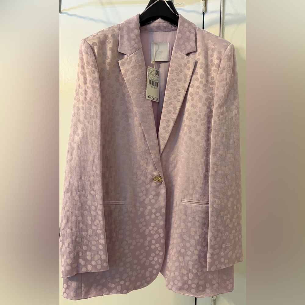 Mango Lilac Dot Jacquard Blazer